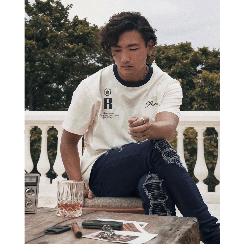 RUCAS SEASON 10 CAVIAR LEATHER DARK NAVY JEANS / T SHIRT HAND PAINTED PALM LIMITED EDITION 100% ORIG