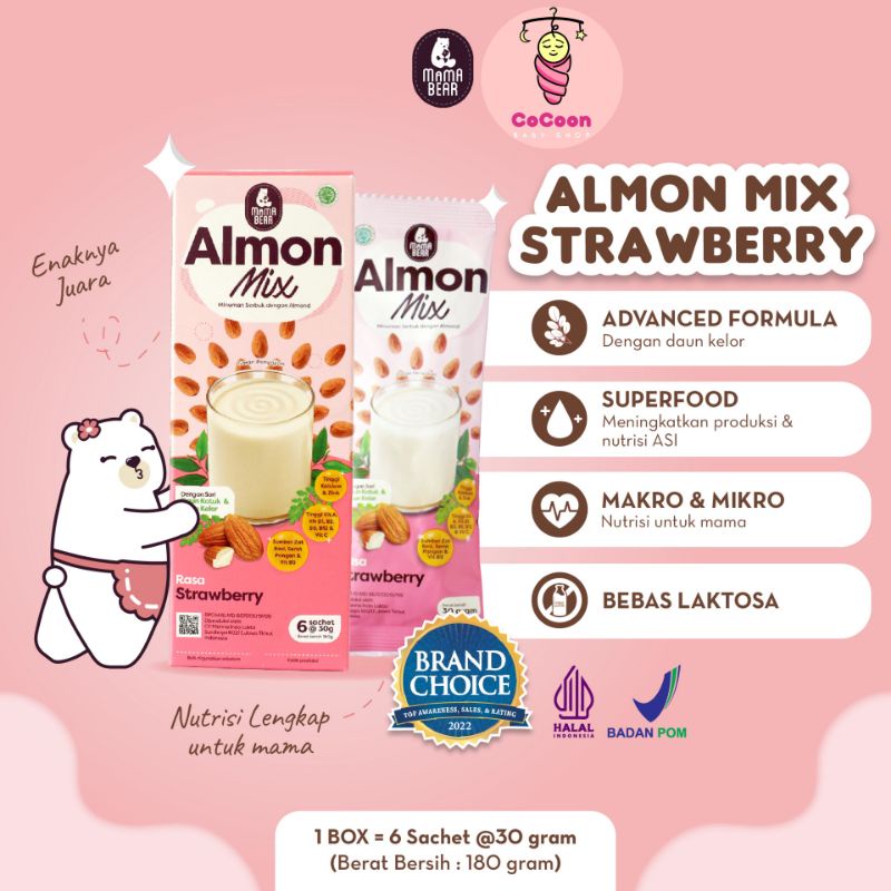 Minuman Pelancar Asi Ibu Hamil dan Menyusui Mamabear Mama Bear Almonmix Almon Mix Strawberry Stroberi