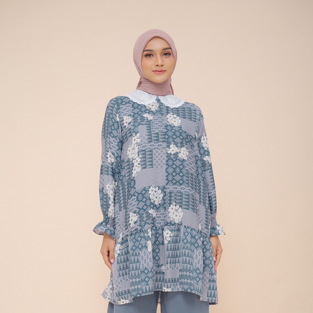 ZM Zaskia Mecca - Widy Blue Tunik - Romansa Khatulistiwa - Edisi Bunga Melati