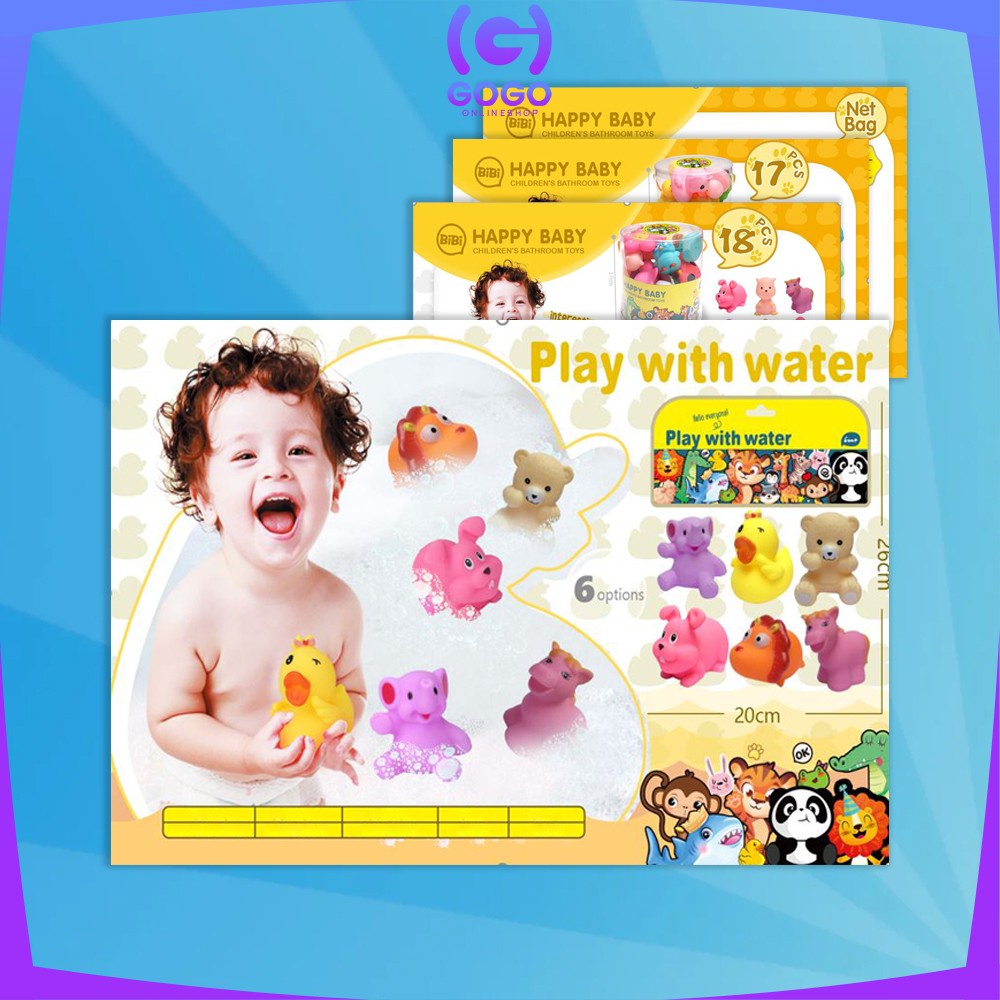 GOGO-M253 Mainan Mandi Anak Karet Set Karakter Bisa Bunyi / Mainan Bebek Anak Bayi Mainan Edukasi Baby Bath Toys