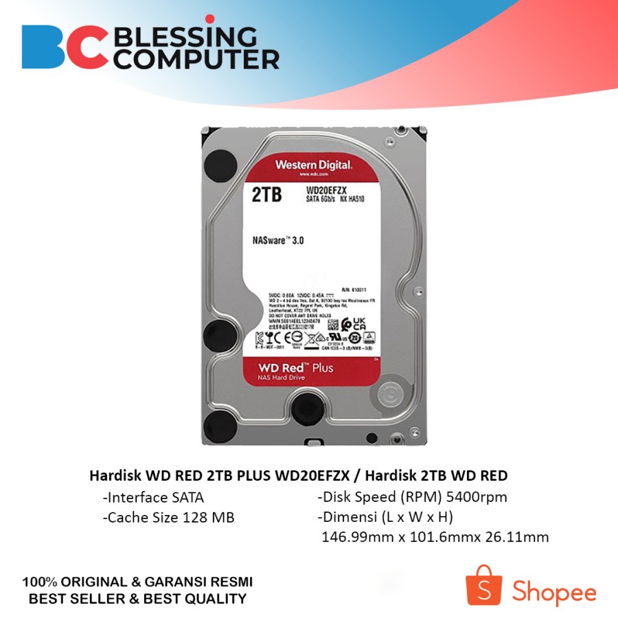 Hardisk WD RED 2TB PLUS WD20EFZX / Hardisk 2TB WD RED