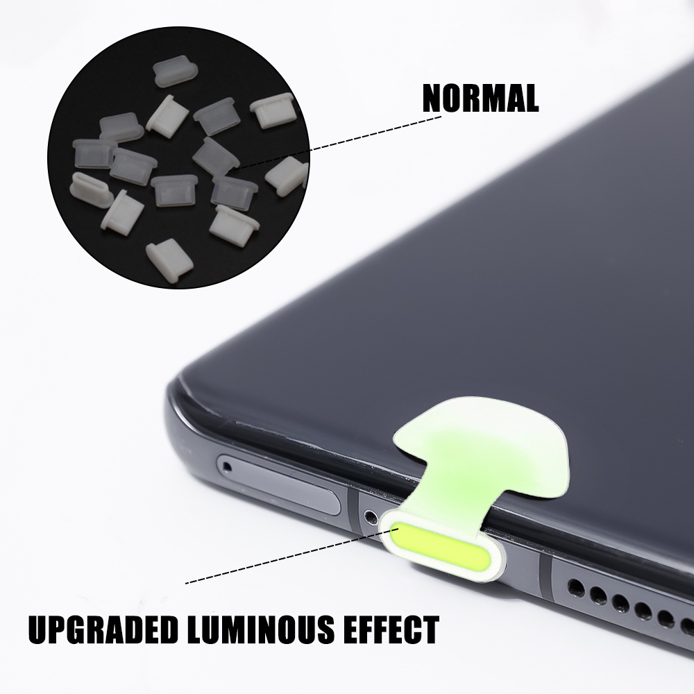 1 Pc Plug Penutup Port Pengisi Daya Tipe C Universal Bahan Silikon Luminous Tahan Air Tahan Debu Anti Hilang Untuk iPhone