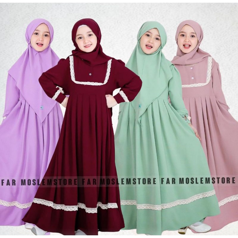 GAMIS SYARI KIDS PLUS HIJAB 9-12 TAHUN/HABIBA SYARI KIDS/GAMIS MUSLIM ANAK TERBARU/SYARI KIDS TERLARIS/HANUM SYARI KIDS MIX RENDA/FAR MOSLEMSTORE