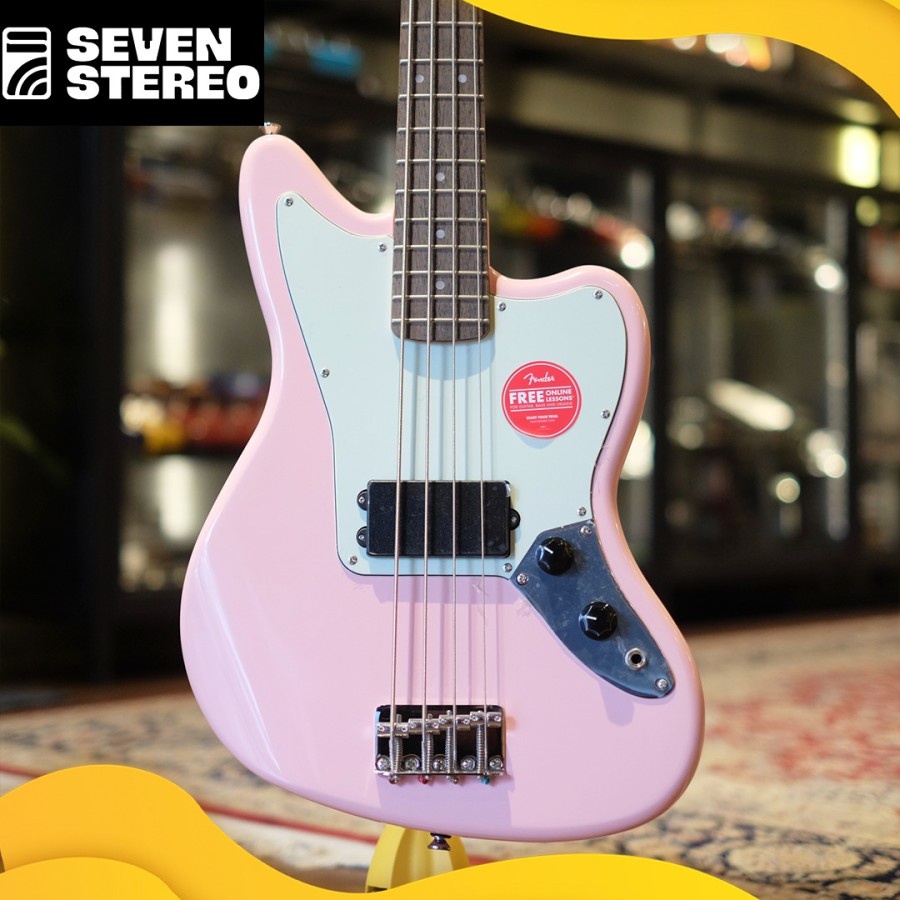 Squier FSR Affinity Series Jaguar Bass H Guitar Laurel FB Shell Pink