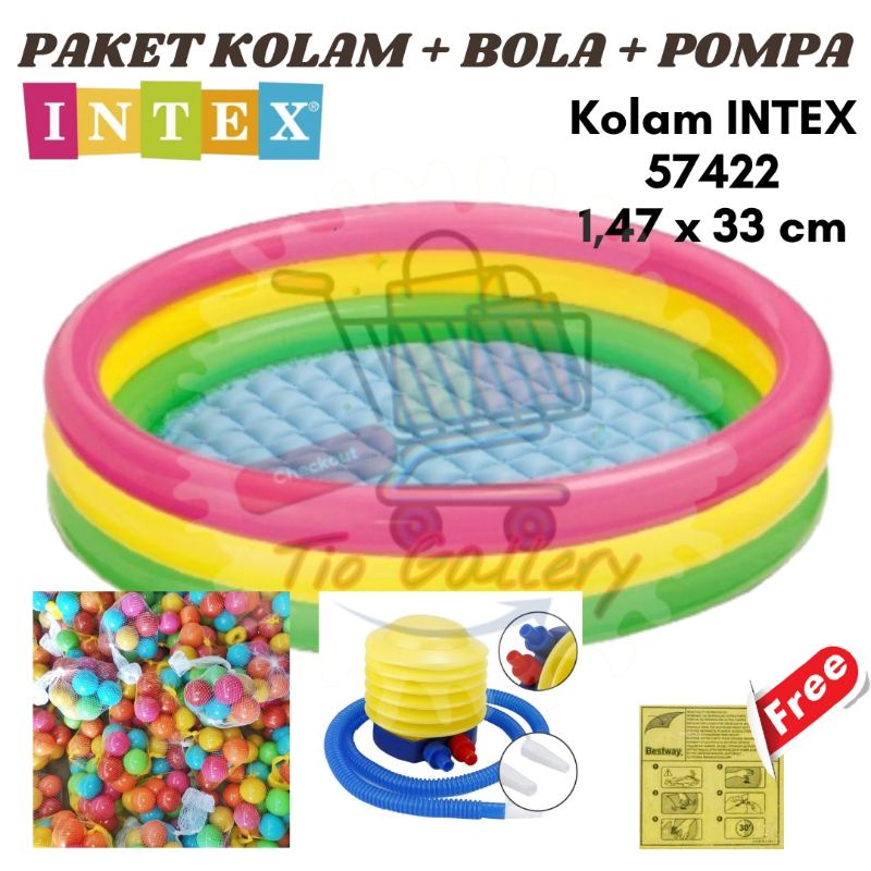 Kolam Renang Anak INTEX 57422 ukuran 147cm x 33cm | Paket Kolam GRATIS Bola 50pcs + Pompa + Lem