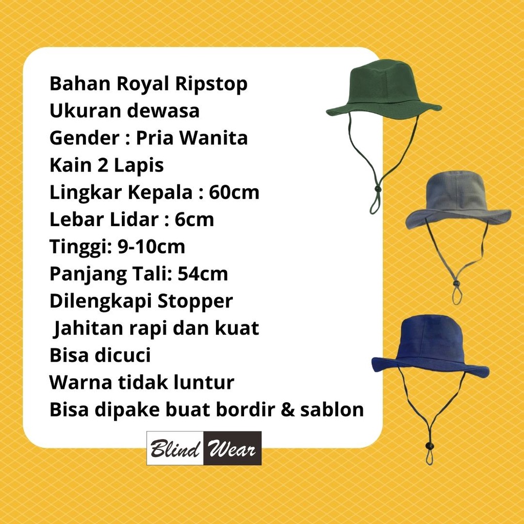 Topi Rimba Polos Tali / Topi Gunung Premium Pria Wanita