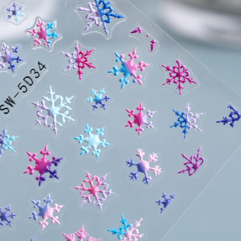 Stiker Kuku 5D Motif Kepingan Salju Untuk Dekorasi Nail Art
