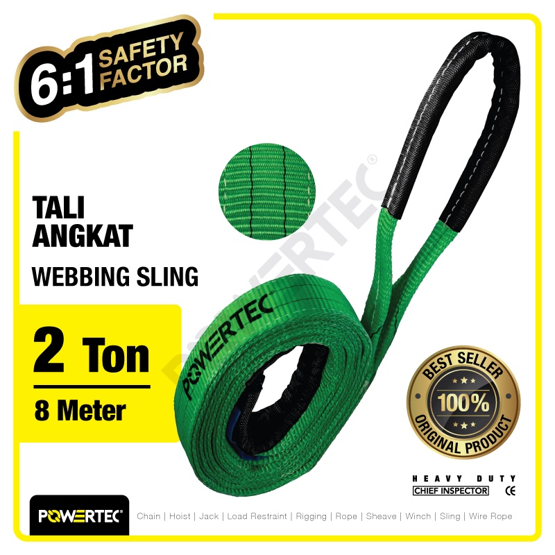 POWERTEC Webbing Sling Belt / Tali Angkat 2 Ton x 8 Meter Double Ply