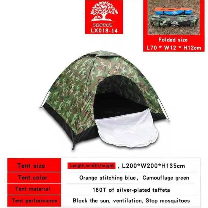 Tenda dome camping Lipat automatis Besar 4-5 orang 200x200cm 18-14 - Biru