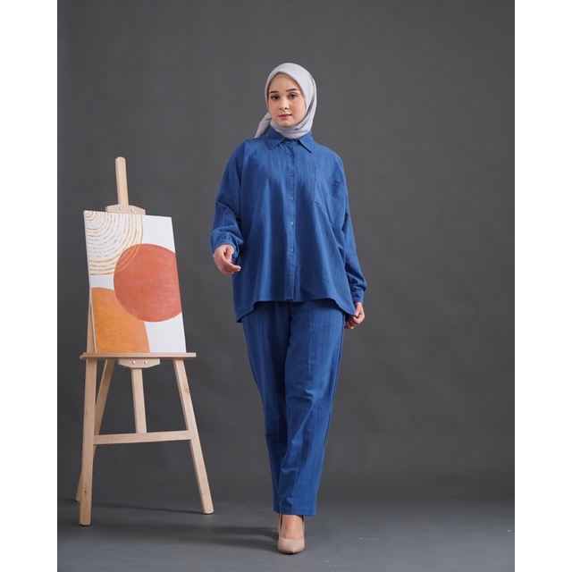 Kinara One Set by Rinjani / One Set Kemeja Oversize Wanita/Setelan Wanita/kemeja Linen