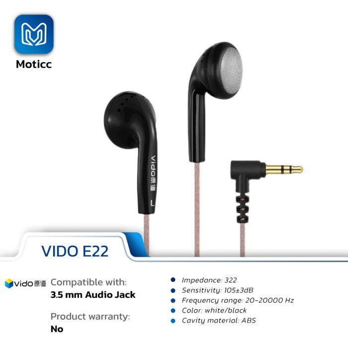 VIDO E22 Original Earbud HIFI for Audiophile Earphone Headset