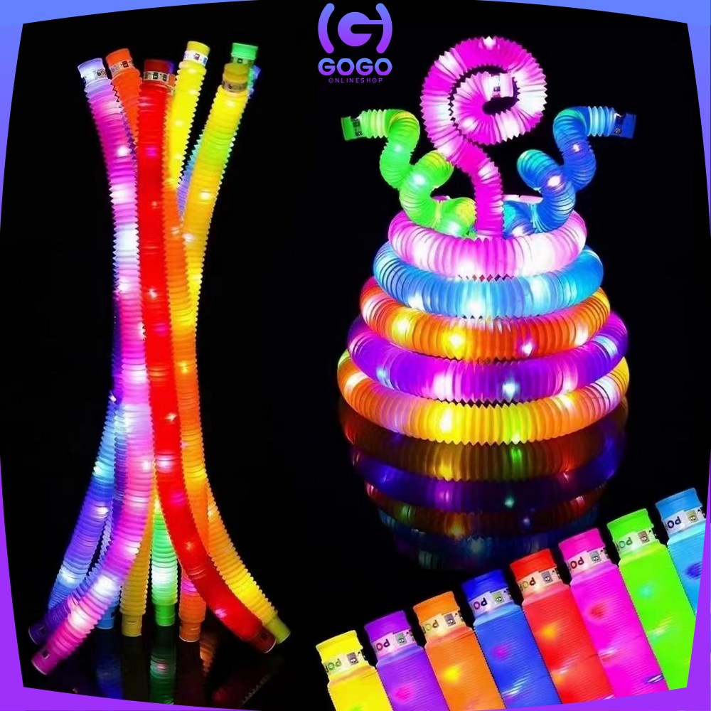 GOGO-M296 Mainan Anak Light Up Pop Pipes Led / Fidget Pop Tubes Sensory Toys / Maenan Kreasi Lampu Stick Selang Pipa Anak