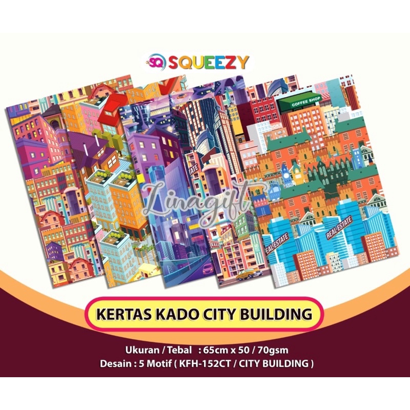 ( 5 Lembar ) KERTAS KADO SQ DOFF - GIFT WRAPPING PAPER CITY BUILDING KOTA ARSITEK AUSTHETIC