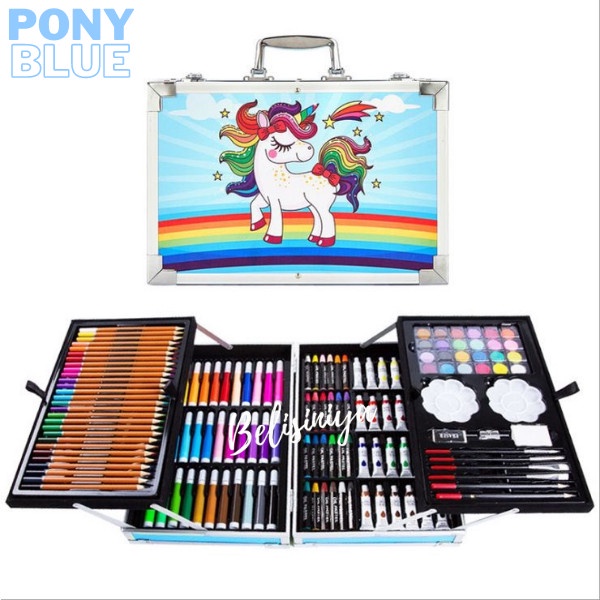 

Crayon Set 145 Pcs Set Lukis/ Alat Gambar / Water Colour / Kid Draw - KUDA PONY BIRU