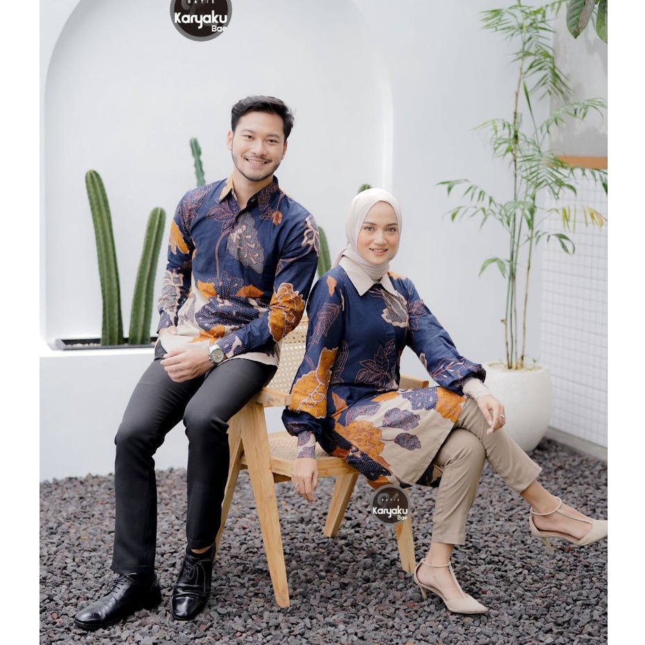 Batik Couple Modern Atasan Tunik Batik Kerja Kantor Wanita Baju Batik Wanita Dan Pria Batik Seragam M L XL XXL