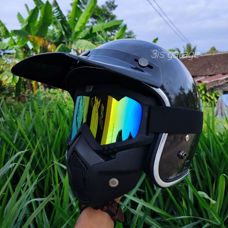 HELM BOGO RETRO MASKER MASK/PET FULL LEHER SNI