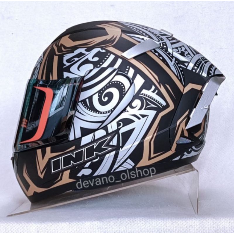 HELM INK CL MAX #8 BLACK DOFF GOLD PAKET GANTENG