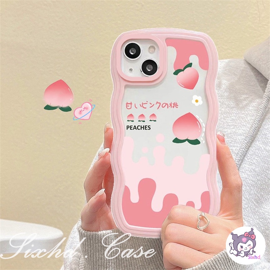 OPPO A57 A77s A76 A96 A55 A16K A15 A16 A74 A54 A53 A33 A32 A31 A9 A5 A5s Reno 8T 8Z 7Z 6Z 5Z 5 A95 A94 A93 A92 A77 A52 F9 Cute Fruit Strawberry Peach Cartoon  Wave Frame Phone Case Soft Silicon Anti falling Dust-proof Cover