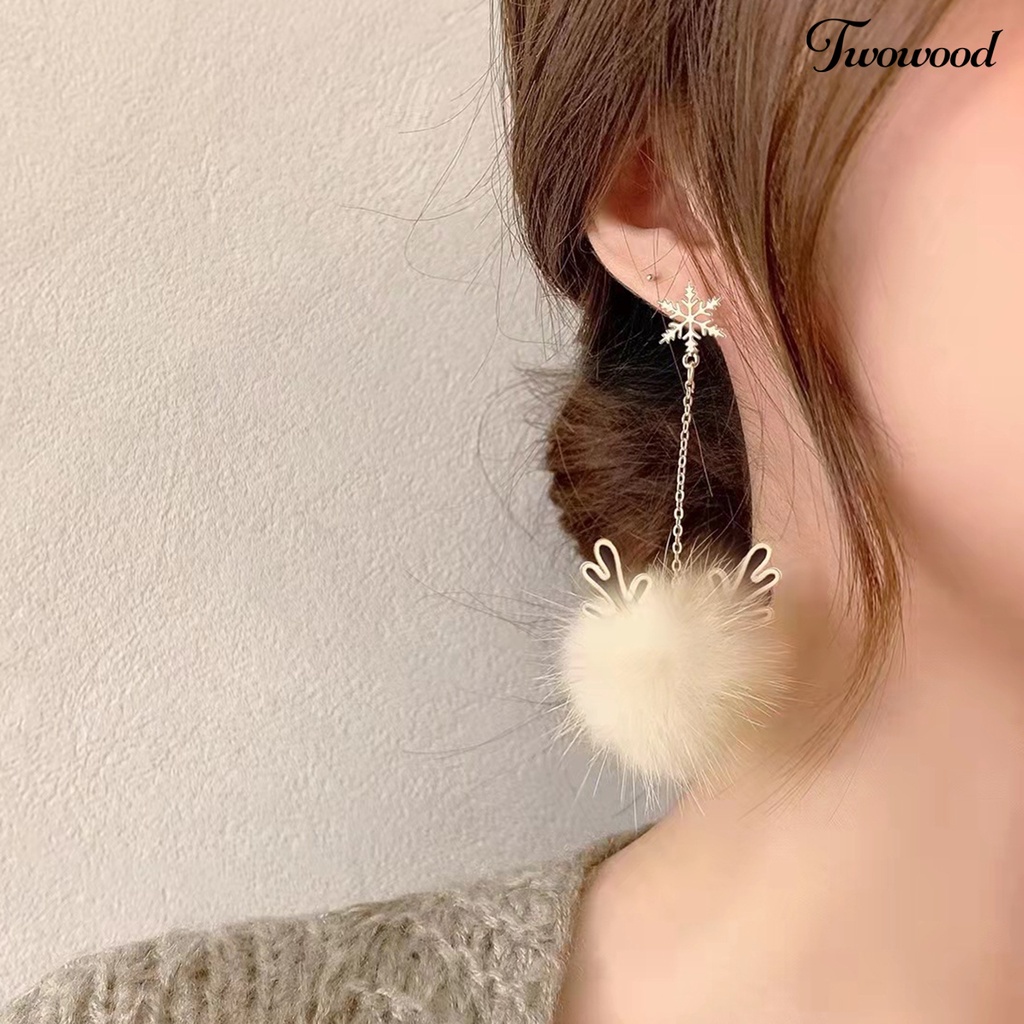 1 Pasang Anting Rumbai Bentuk Bulat Geometris Tanduk Rusa Mink Imitasi Untuk Wanita