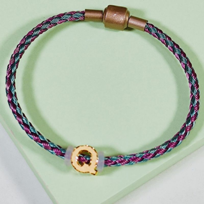 Gelang Tali Inisial Huruf Q Balok Elegant Emas Asli