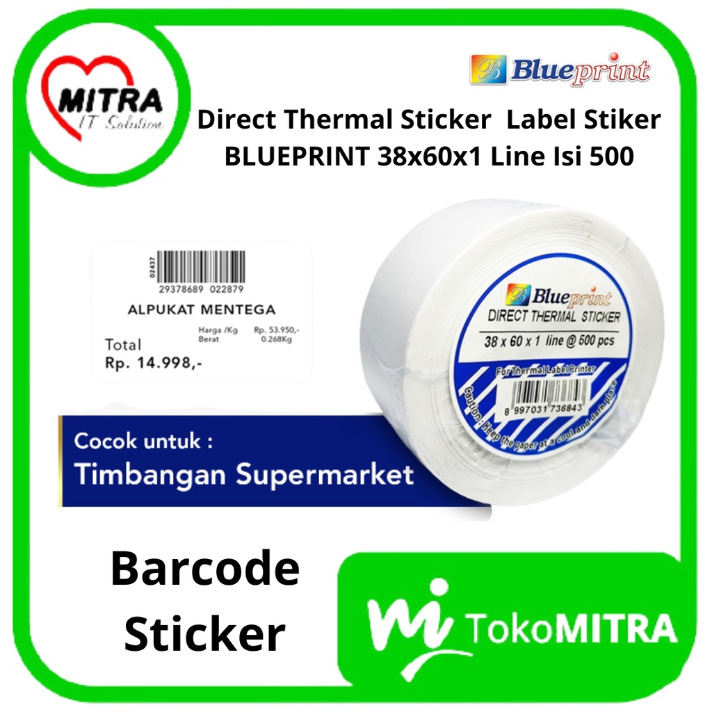 

Direct Thermal Sticker / Label Stiker BLUEPRINT 38x60x1 Line Isi 500