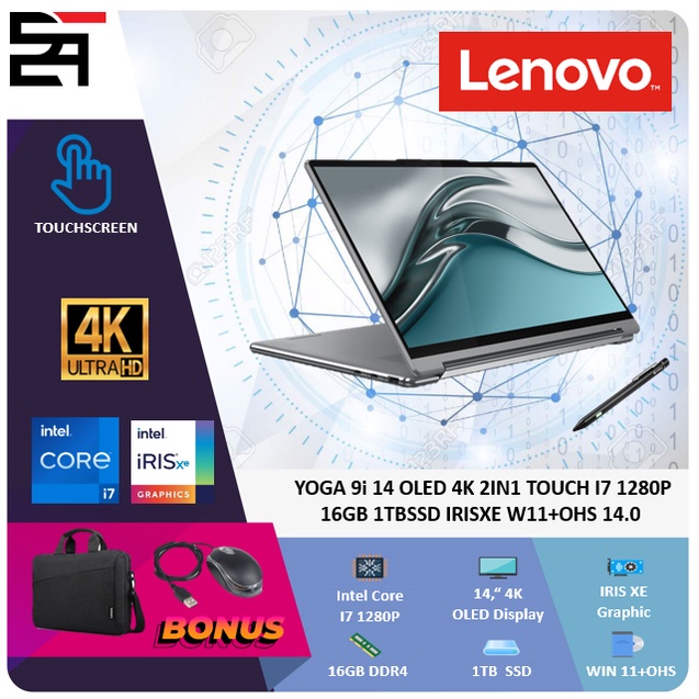 LENOVO YOGA 9i 14 OLED 4K 2IN1 TOUCH I7 1280P 16GB 1TBSSD IRISXE W11+OHS 14.0 GLASS BLIT