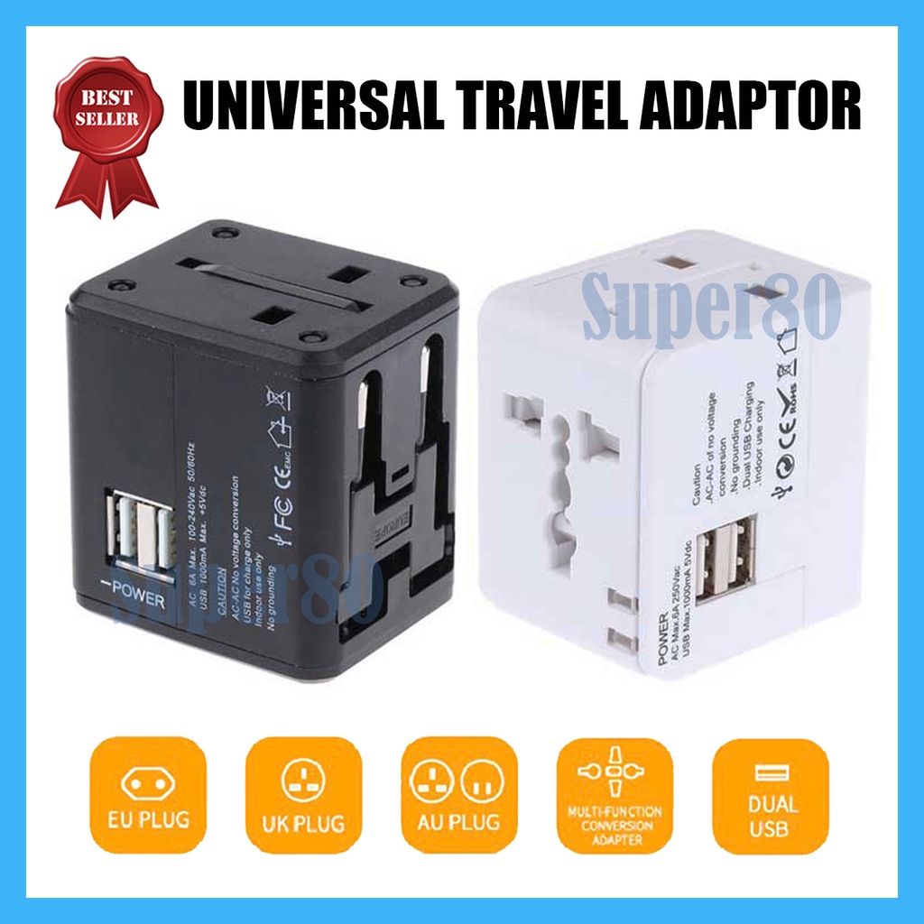 Universal Travel Adaptor Converter Stop Kontak Luar Negeri Charger USB International Plug Adapter Traveling