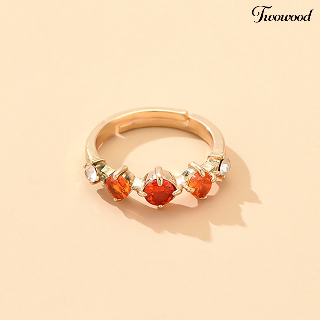 Cincin Berlian Imitasi Adjustable Warna Orange Gaya Vintage Untuk Wanita