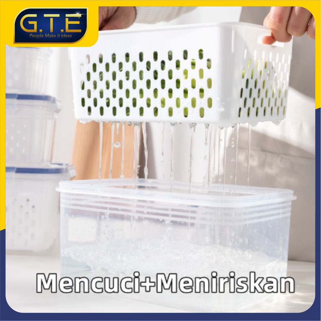 GTE | KOTAK PENYIMPANAN SERBAGUNA 3SET PUTIH BIRU | 3IN1 TEMPAT PENYIMPANAN SAYUR | TEMPAT PENYIMPANAN BUAH | KOTAK MAKANAN