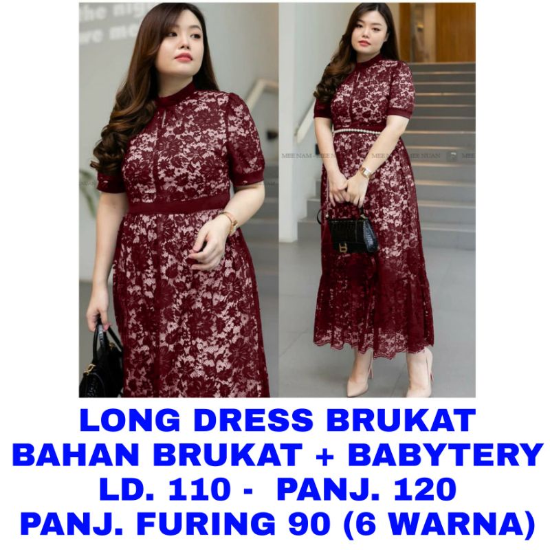WK LONG DRESS BRUKAT WANITA JUMBO BIG SIZE BAJU NATAL IMLEK SINCIA PESTA GAUN
