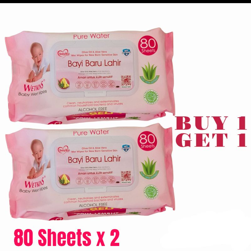 BUY 1 GET 1 Wetkins BAYI BARU LAHIR Tisu Basah Bayi Baru Lahir Bayiku