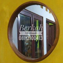 BM Pigura Cermin Minimalis Bulat Kayu jati