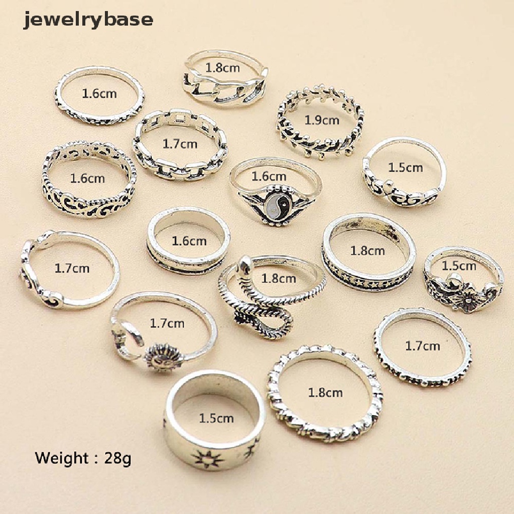 16pcs / Set Cincin Desain Ular Bulan Matahari Bahan Alloy Gaya Retro Untuk Wanita