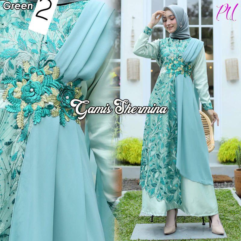 GAMIS BRUKAT SHERMINA DRESS MUSLIMAH PESTA WISUDA MEWAH GAMIS KONDANGAN MODERN FASHION MUSLIM WANITA