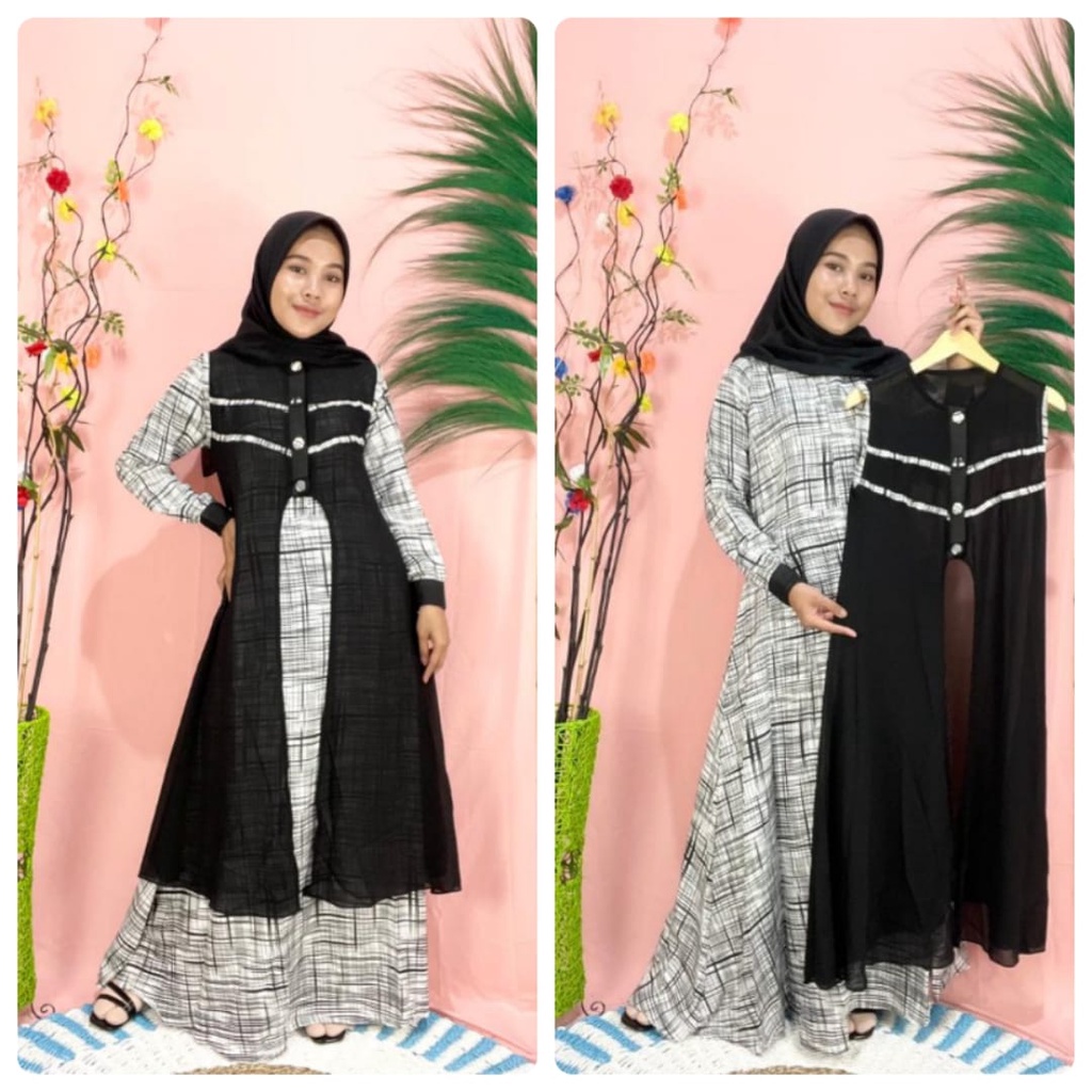 LANGSUNG KIRIM GAMIS KOTAK-KOTAK PLUS BLAZER CERUTY PISAH// GAMIS SAKILA //OUTER CERUTY BEBYDOLL//BUSUI