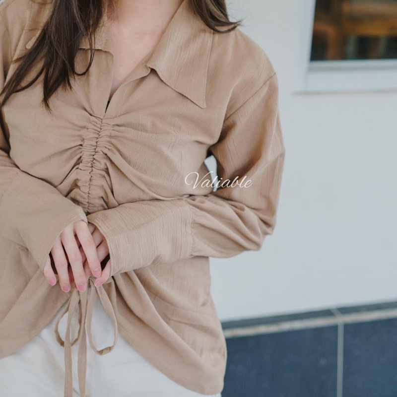 Kenzie Drawstring Blouse Shirt Linen Crinkle Valiable