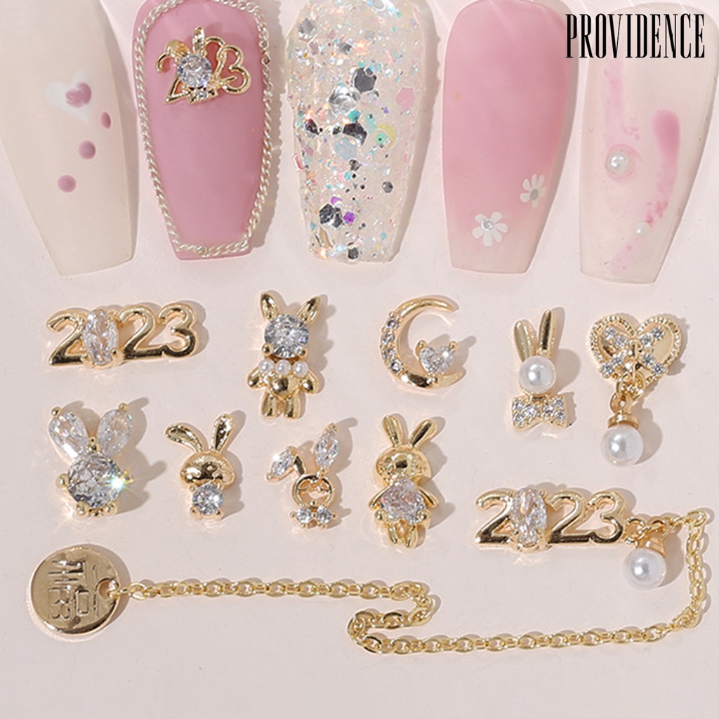 Providence 5Pcs / Set Hiasan Kuku Motif Kelinci + Pita + Zircon + Berlian Imitasi Untuk Aksesoris Wanita Charms