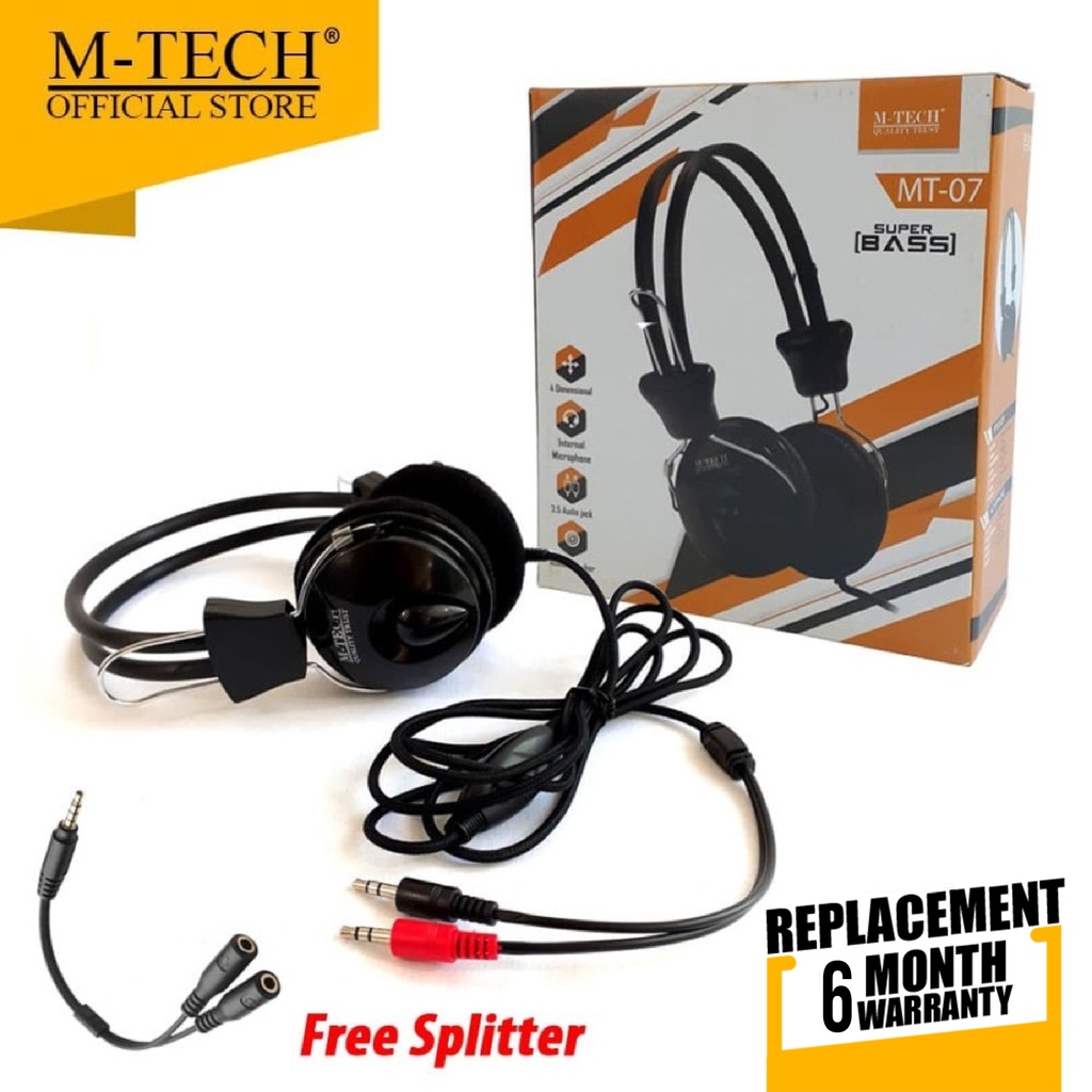 Headset Mtech MT-07 Original Full Bass Stereo 3D Free Spliter