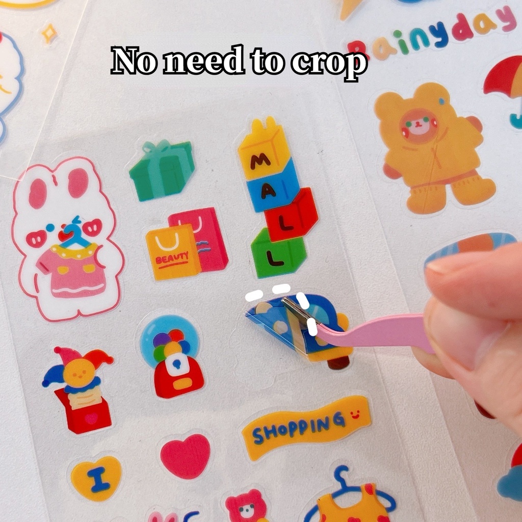 10pcs / Set Stiker Kertas Transparan Motif Kartun Lucu Untuk Scrapbook / Album / Jurnal / Diary / Kalender
