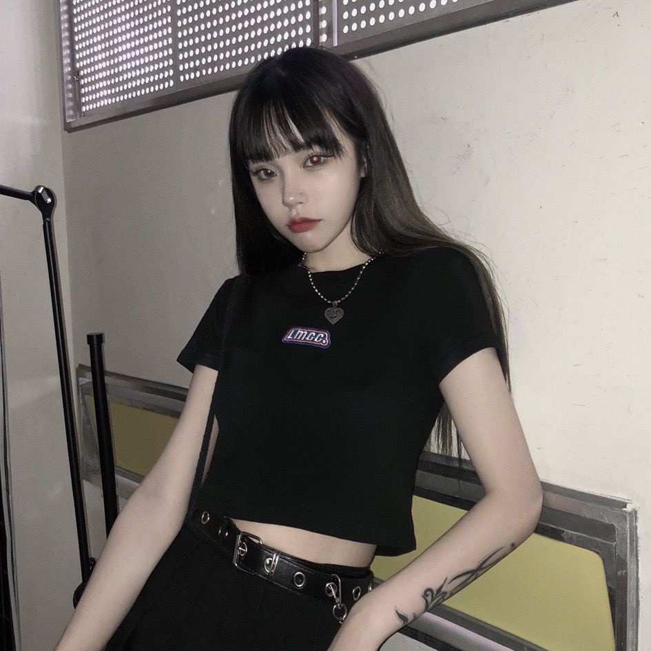 [littlecrab] Crop Top LMCC Swag Simple Polos Elegan Hitam Pink Biru Atasan Kaos Crop Polos Bordir Premium Berkualitas High Neck Swaggy Street Korean Style