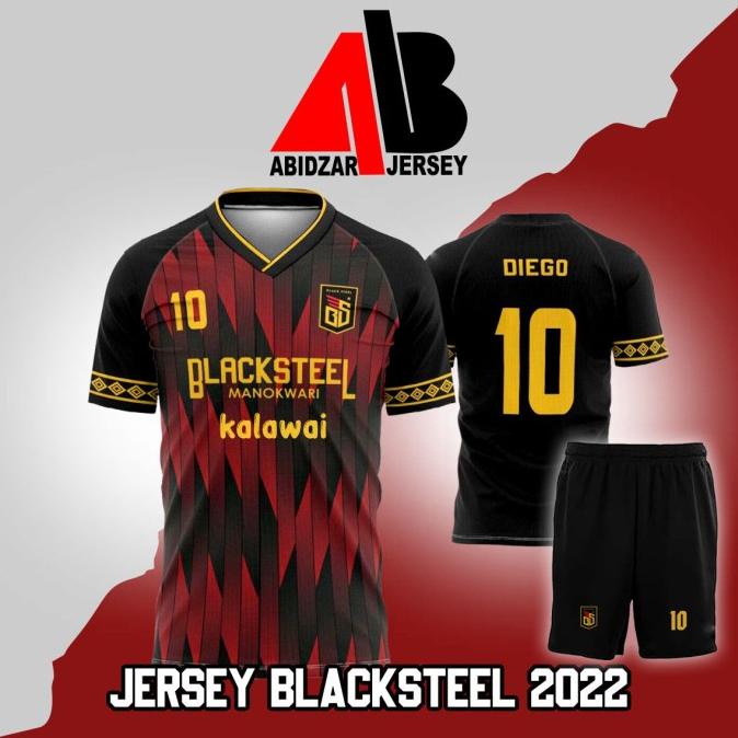 T0P JERSEY FUTSAL BLACKSTEEL MANOKWARI 1 SET CELANA NICE