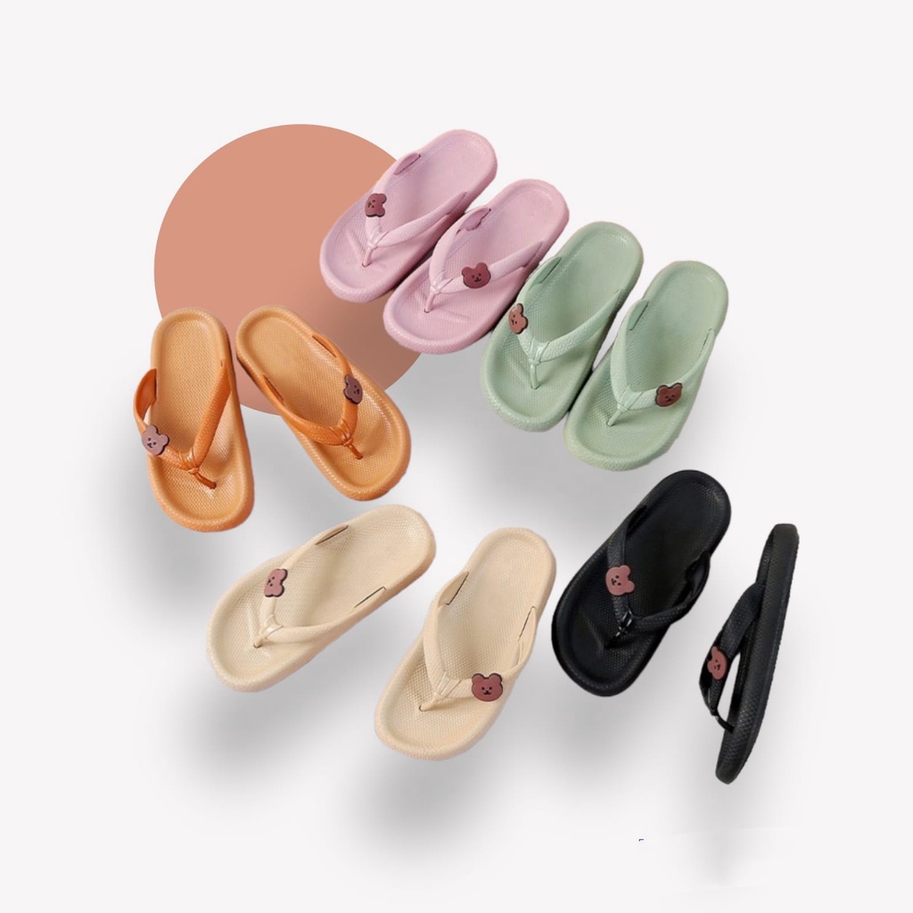Alibaba1688 Sandal Jepit Karet Wanita Anti Slip Motif Bear / Sandal Wanita Jelly Elastic Dan Empuk Real Pict