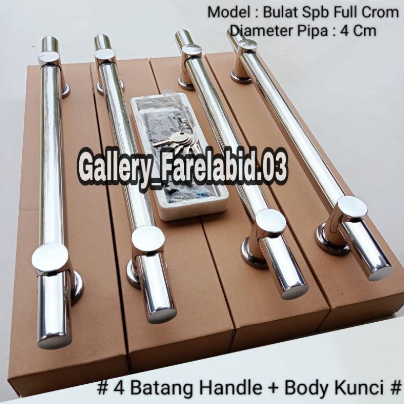 Handle Pintu Rumah Stainless Steel Bulat 80 Cm Set Body Kunci Gagang Pintu Rumah 60 Cm Bodi Pelor Pegangan Pintu Kupu Tarung 45 Cm Tarikan Pintu Rumah Minimalis