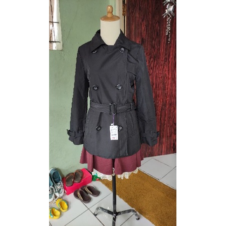 Trench coat wanita semi formal casual coat hitam import branded