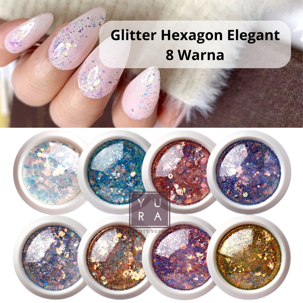 Bubuk Glitter Nail art Sequin Hexagonal Elegan 8 Warna/ Serbuk Kasar Nail art Hiasan Dekorasi Kuku