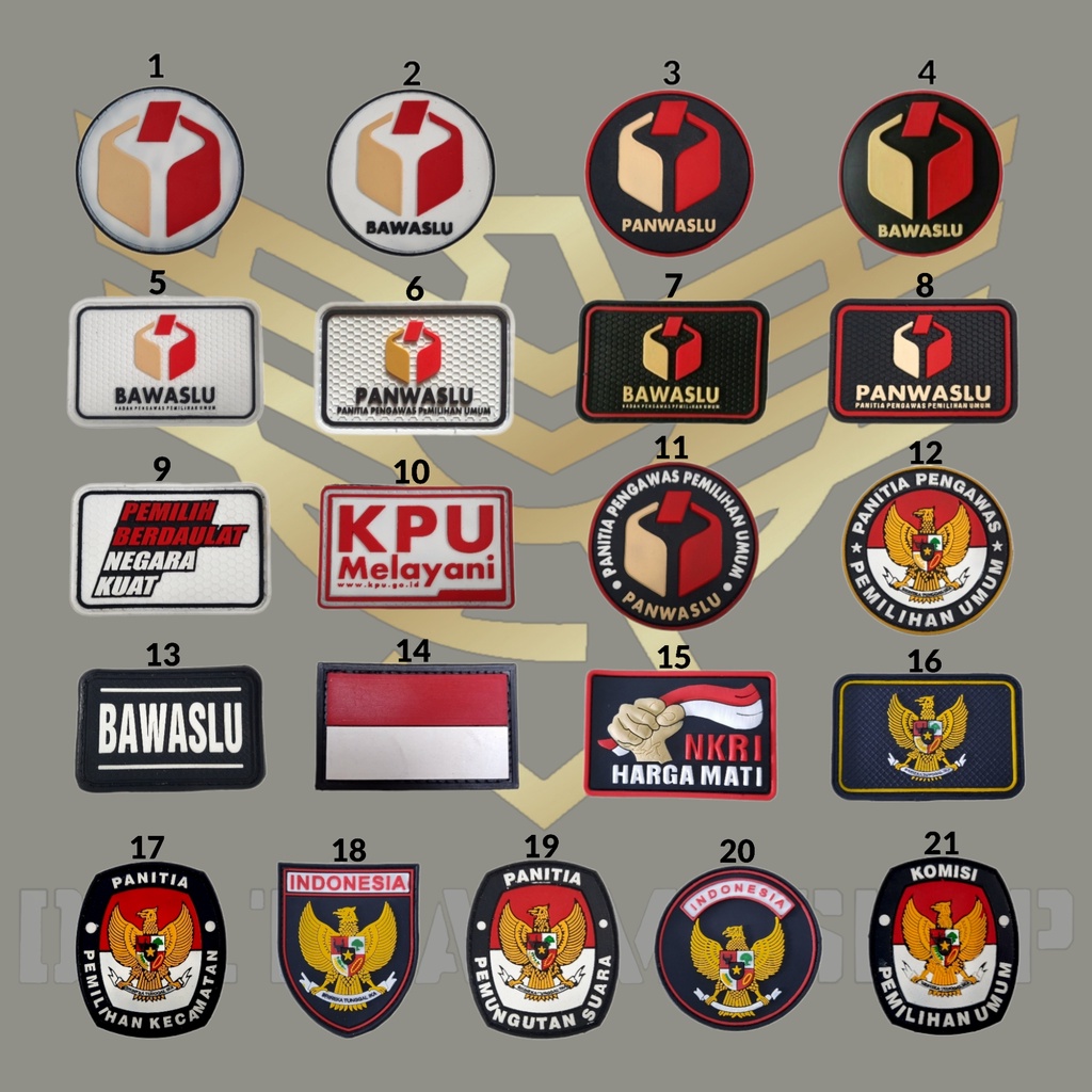 Patch Rubber Logo Kpu Pemilu, Bawaslu Panwaslu, PPS Panitia Pemilihan Suara, Bendera Indonesia