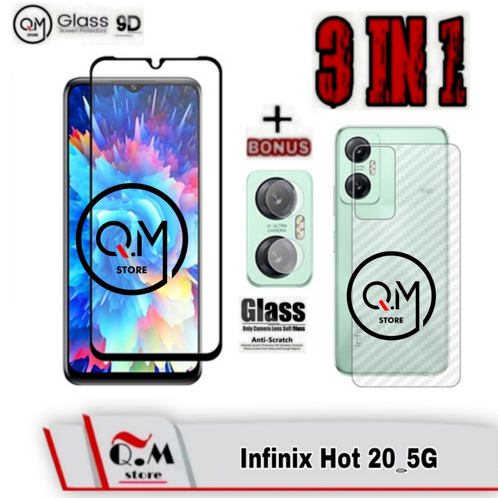 Paket 3 in1 Tempered Glass Full 9D Infinix Hot 12 Pro Screen Guard Pelindung Layar Plus Camera Plus Garskin