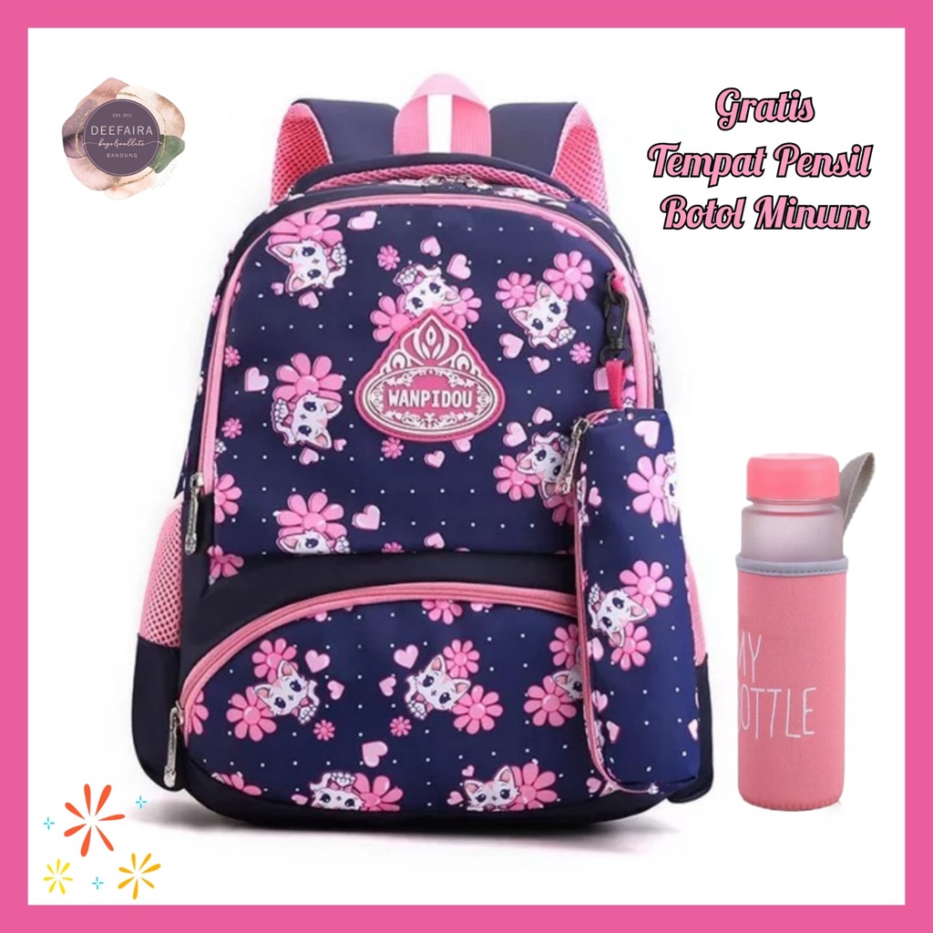 Tas Ransel Sekolah Anak Perempuan Sd Smp Sma Motif Flower Cat Buy 1 Get 3