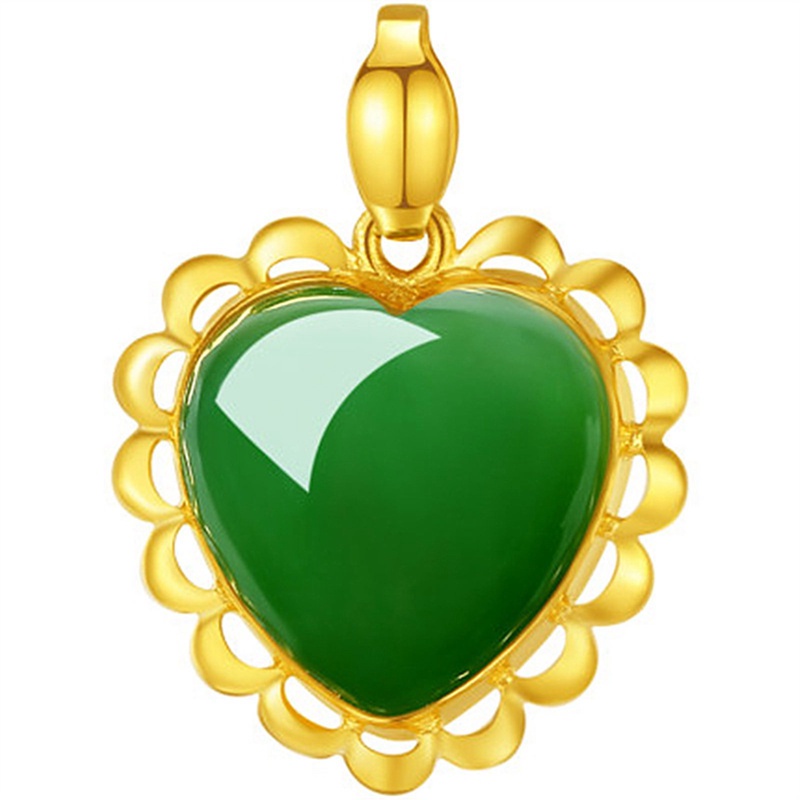 Fancyqube Kalung Liontin Giok Hetian Bentuk Hati Lapis Emas Untuk Wanita
