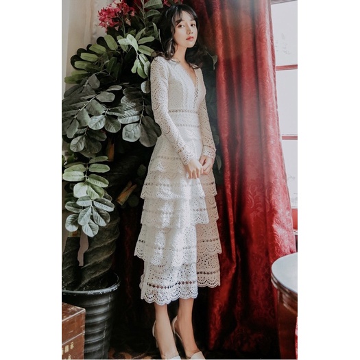 [Premium Series] Brocade Lace Layered Cake Dress Import Premium